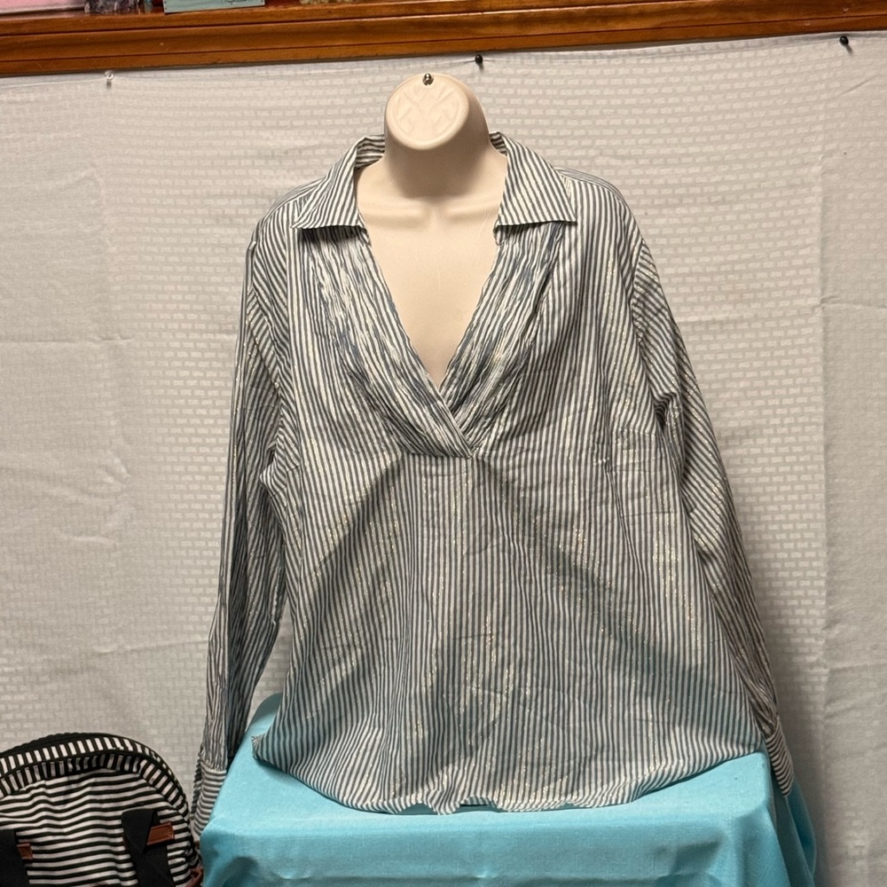 women's shirt: Lane Bryant Black and White Striped Blouse
